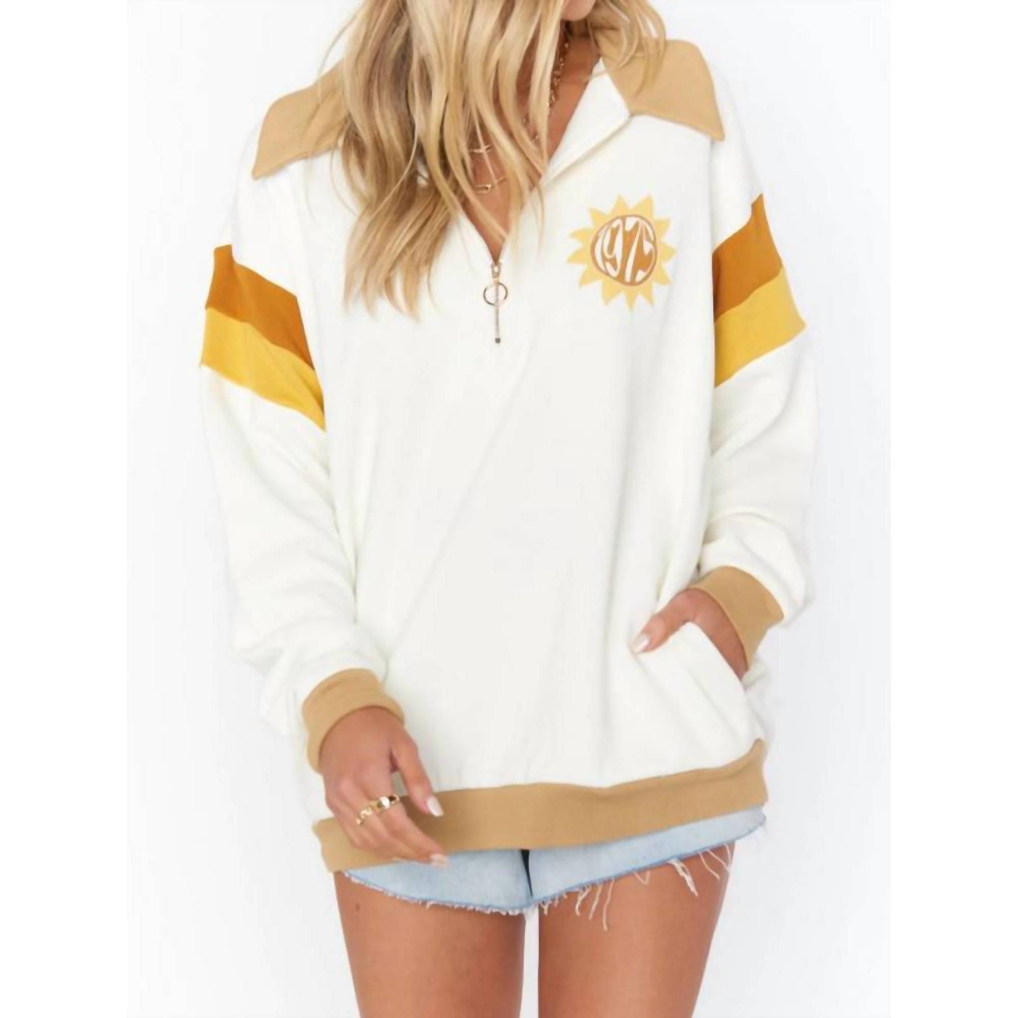 New Show Me Your Mumu Benny Half Zip Sweatshirt Good Times In Off White